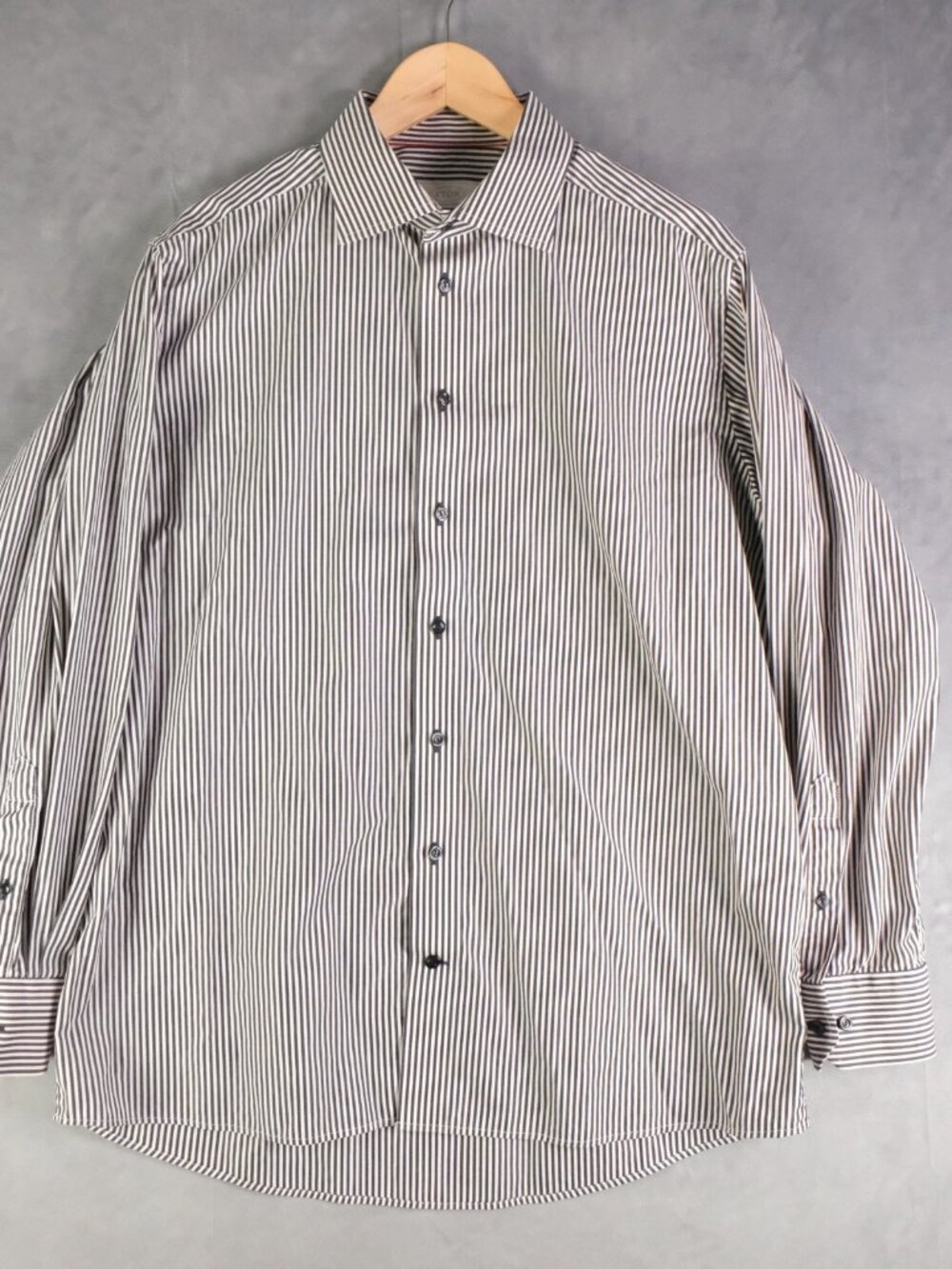 Eton Contemporary Dress Shirt Mens 44 17.5 White Black Striped Formal